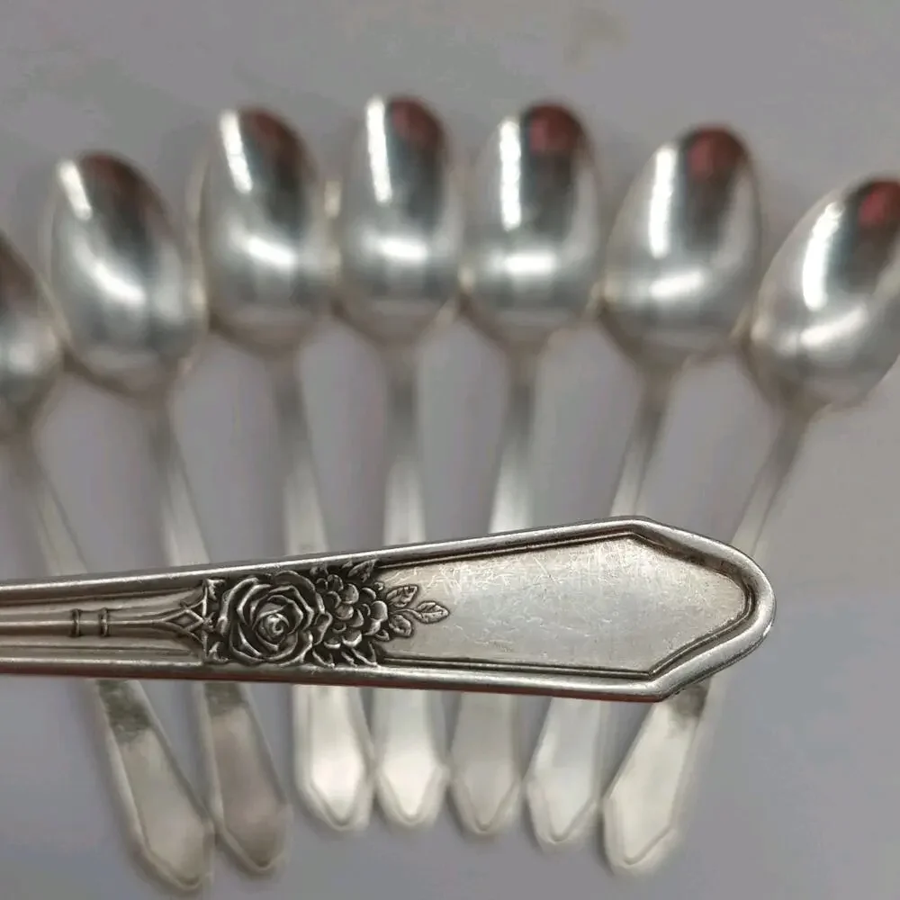 8X Tsp Vtg Manor Plate Triple Rose Rosedale Teaspoons Silverplate